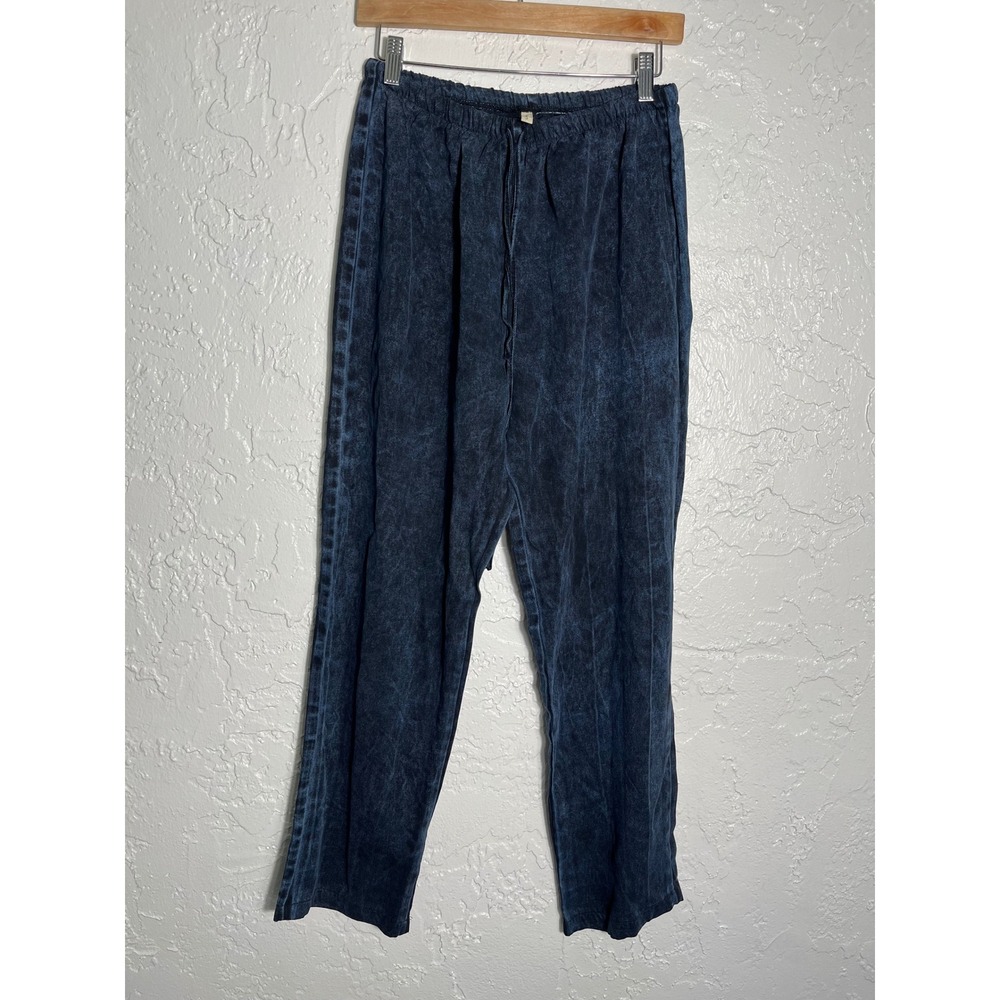 By JJ Acid Wash Navy Blue Tencel Drawstring Wide Leg Pants Women's Size L